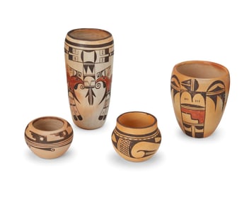 A group of Hopi polychrome pottery vessels