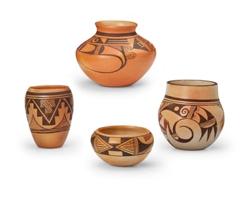 Four Hopi Pueblo yellowware pottery vessels