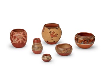 A group of Southwest Pueblo pottery vessels
