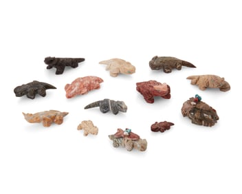 A group of Zuni carved stone horned toad fetish figures