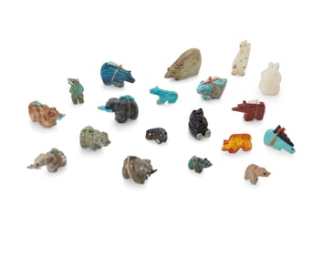 A group of small Zuni carved stone bear fetish figures