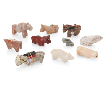 A group of Zuni carved stone fetish figures