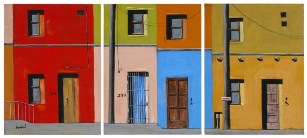 Mary E. Wyant (b. 1939), Building facades (triptych)