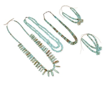 A group of Southwest Pueblo turquoise necklaces