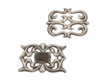 Two Navajo sandcast sterling silver belt buckles