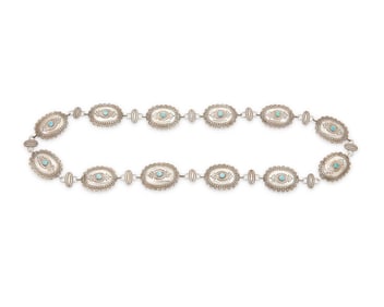 A Southwest sterling silver and turquoise concho belt