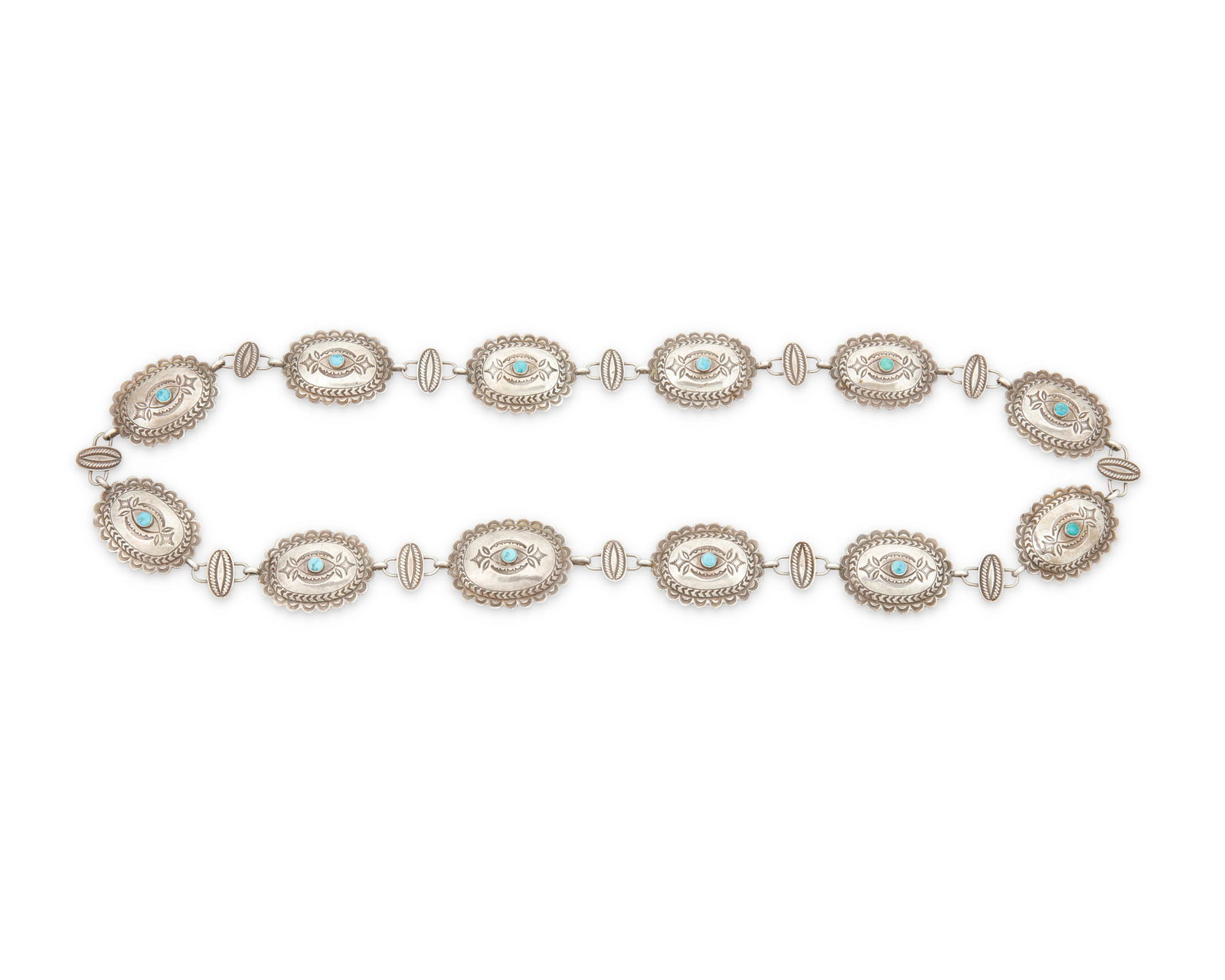 A Southwest sterling silver and turquoise concho belt (1 of 3)