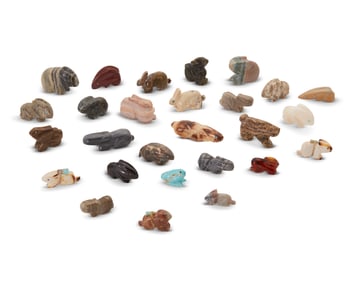 A group of Zuni carved stone rabbit fetish figures