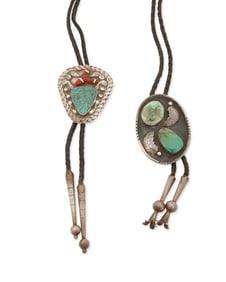 Two Southwest sterling silver and turquoise bolo ties
