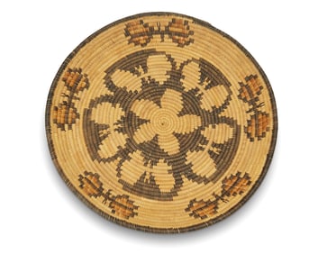 A polychrome Southwest pictorial basketry tray