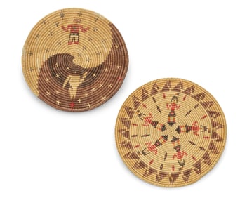 Two polychrome Navajo pictorial baskets