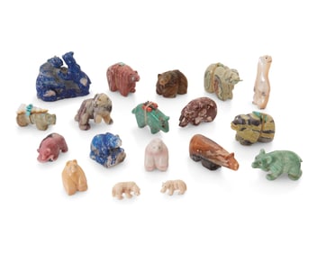A group of Zuni & Navajo carved stone bear fetish figures