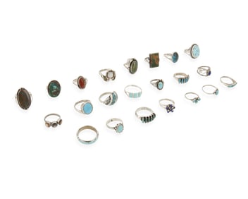 A group of Southwest silver and set stone rings