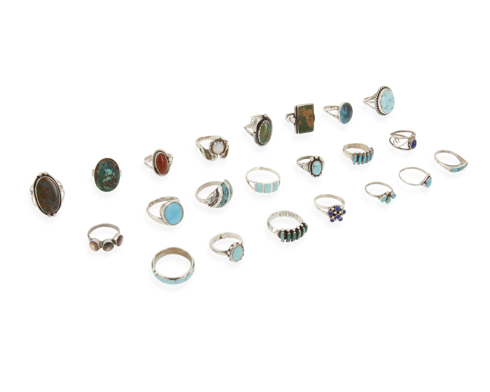 A group of Southwest silver and set stone rings (1 of 2)