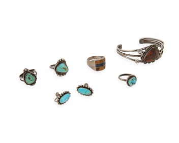 A group of Southwest silver and stone set jewelry