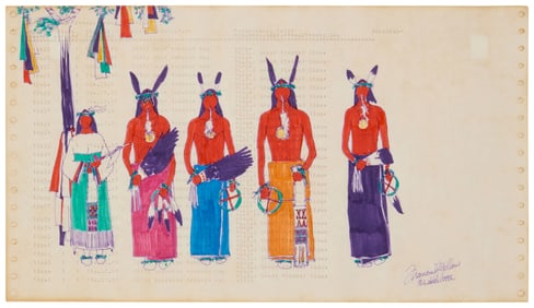 Francis J. Yellow (1956-2023, Lakota), Modern ledger painting, 1992