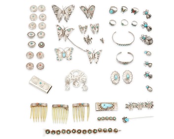 A large group of Southwest-style silver jewelry