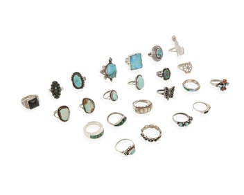 A group of Southwest silver and stone set rings