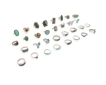 A group of Southwest silver and stone set rings