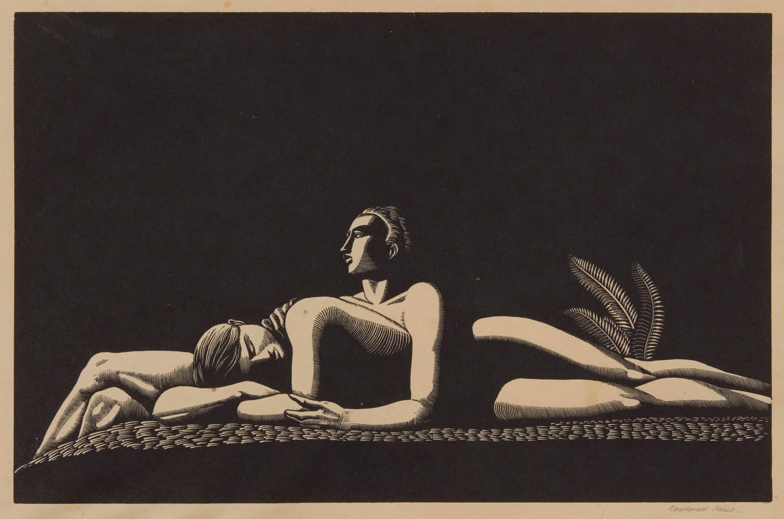 Rockwell Kent (1882-1971), "The Lovers," 1928: Rockwell Kent(1882-1971)"The Lovers," 1928Wood engraving on light-tan imitation Japan paperFrom the edition of 100 (there was also a posthumous edition printed in blue on white Arches paper)