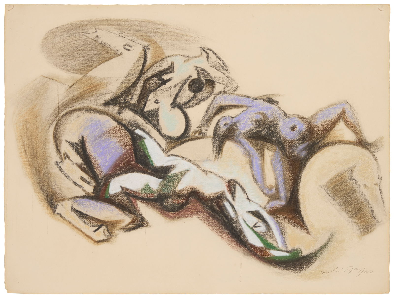 Andre Masson (1896-1987), "Massacre," 1935: Andre Masson(1896-1987)"Massacre," 1935Pastel on off-white laid Ingres d'Arches MBM paperSigned in pencil lower right: Andre Masson; titled and dated on a label affixed to the frame's backin