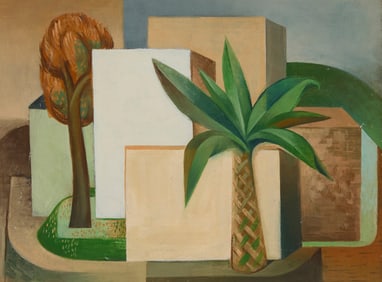 John Charles Haley (1905-1991), Untitled (buildings with palm tree), circa 1960