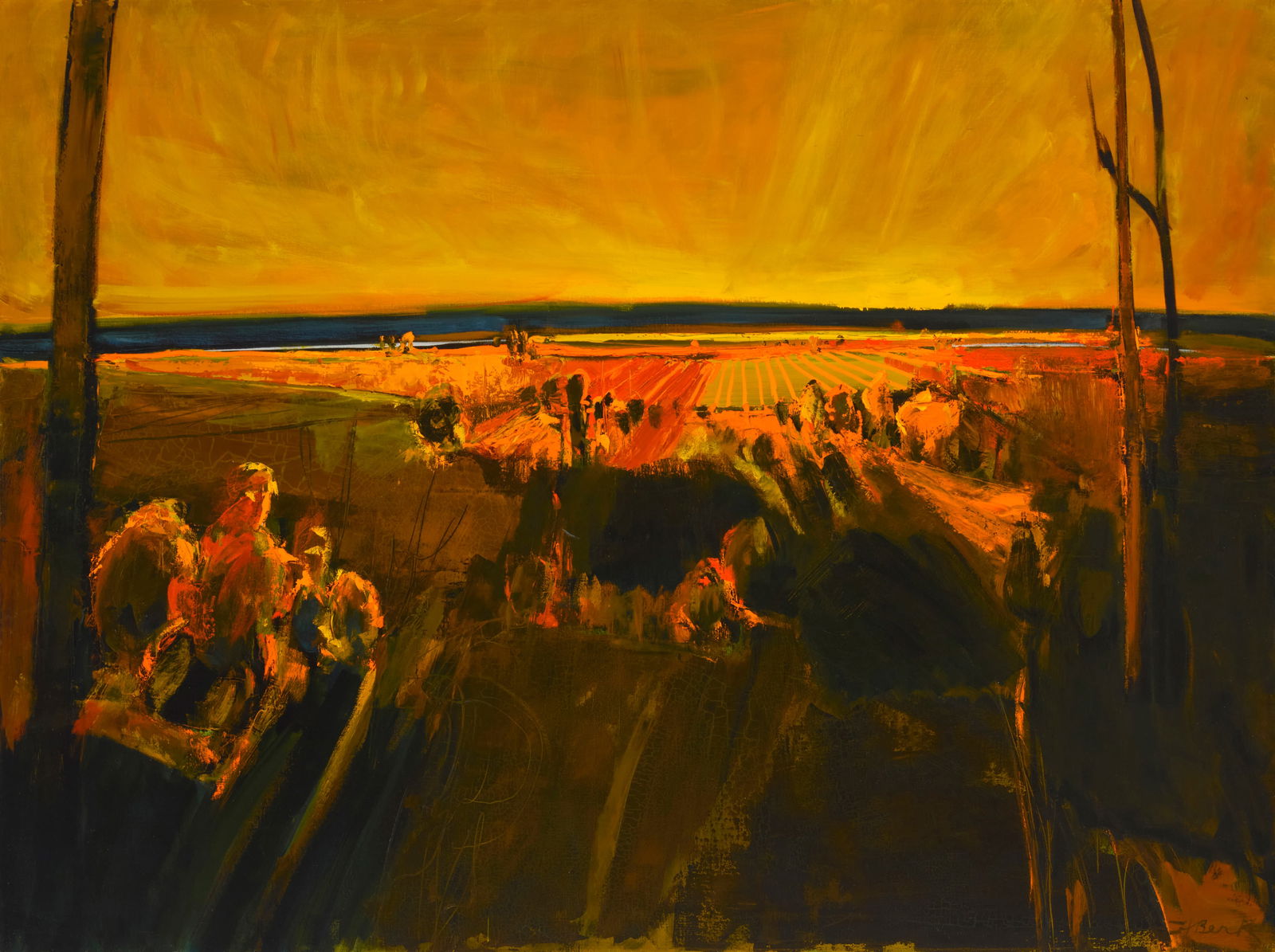Henrietta Berk (1919-1990), "Sunset," circa 1964-68: Henrietta Berk(1919-1990)"Sunset," circa 1964-68Oil on canvasSigned lower right: H Berk; titled and dated by repute54" H x 72" W Provenance:Steven Stern Fine Arts, Beverly Hi