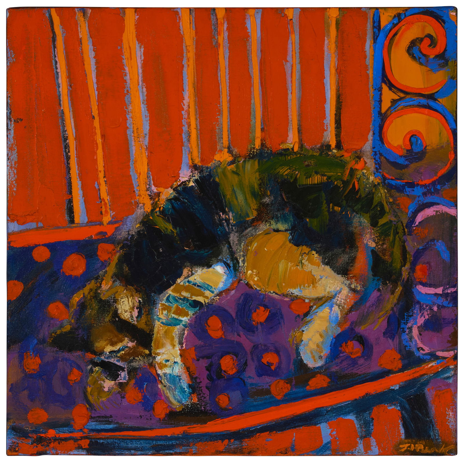 Henrietta Berk (1919-1990), "Yenta #2": Henrietta Berk(1919-1990)"Yenta #2"Oil on canvasSigned lower right: H Berk; titled on a label affixed to the frame's backing board20" H x 20" W Provenance:Steven Stern Fine A