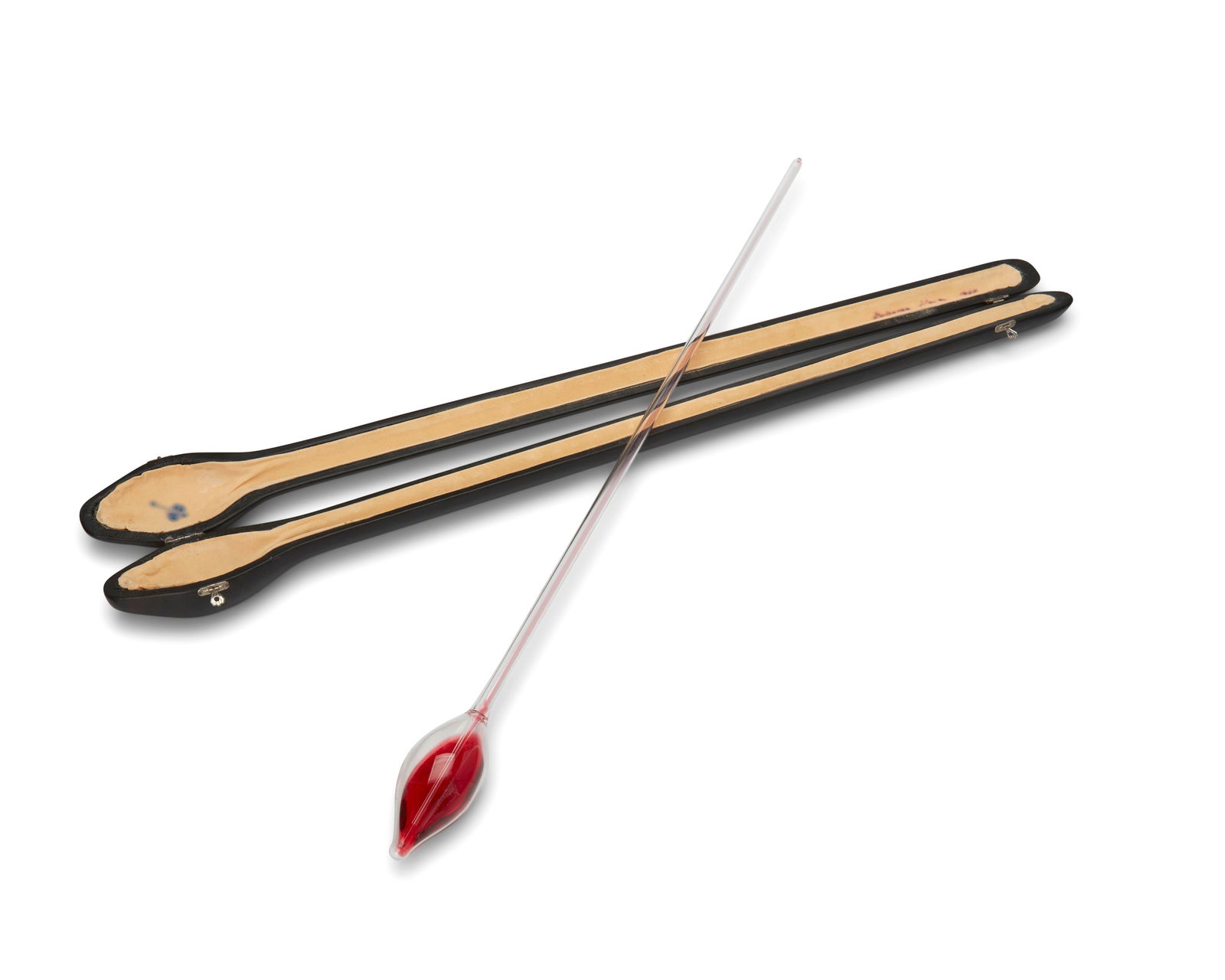 Rebecca Horn (1944-2024), "Thermomètre d'Amour," 1985: Rebecca Horn(1944-2024)"Thermomètre d'Amour," 1985Glass and fluid in lined leather caseEdition: 9/20Signed, dated, and numbered to case interior: Rebecca Horn; embossed title to case exteriorGlass: 3