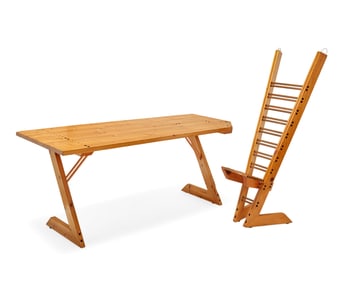 A Modern pine and copper desk and chair