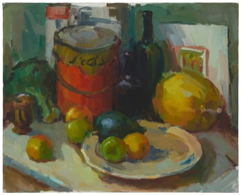 Sergei Bongart (1918-1985), Still life with fruit and a paint can