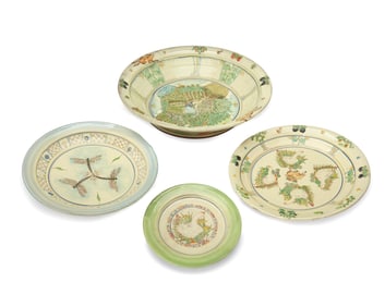 Maureen Minchin (b. 1954), A group of pottery plates and bowls, late 20th/early21st century