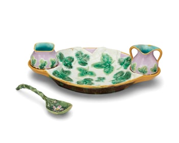 A George Jones majolica pottery strawberry server