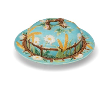 A George Jones & Sons majolica pottery covered muffin dish