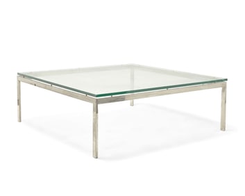 In the manner of Milo Baughman (1923-2003), A large chromed steel cocktail table, late 20th century