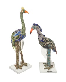 Gavin Heath (b. 1961), A pair of art glass -mounted bird figures, early 21st century