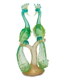 A Murano art glass peacock sculpture