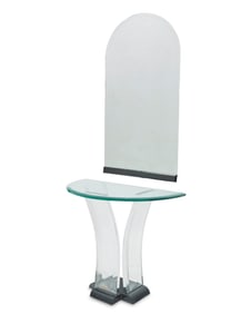 An Art Deco Revival Lucite and glass console table and mirror