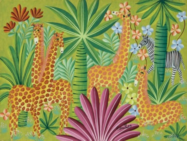 Gabriel Coutard (b. 1960), Giraffes and palm trees