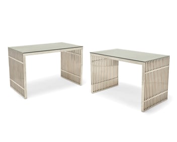 Two Modern chrome and glass tables