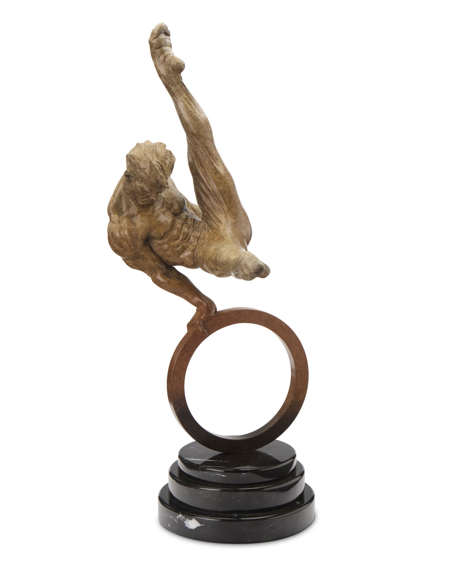 Richard MacDonald (b. 1946), "The Gymnast, State II," 1995: Richard MacDonald(b. 1946)"The Gymnast, State II," 1995Patinated bronze on marble plinthEdition: 166/200; I/SIIIncised edition, signature, and date: © R. MacDonald / '95Bronze: 21.625"