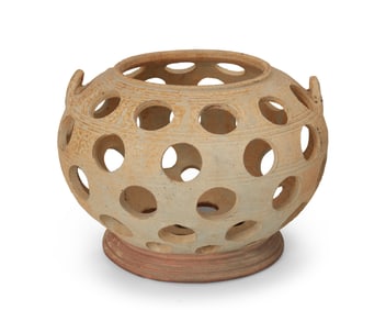 A Korean Silla-style stoneware reticulated moon vessel