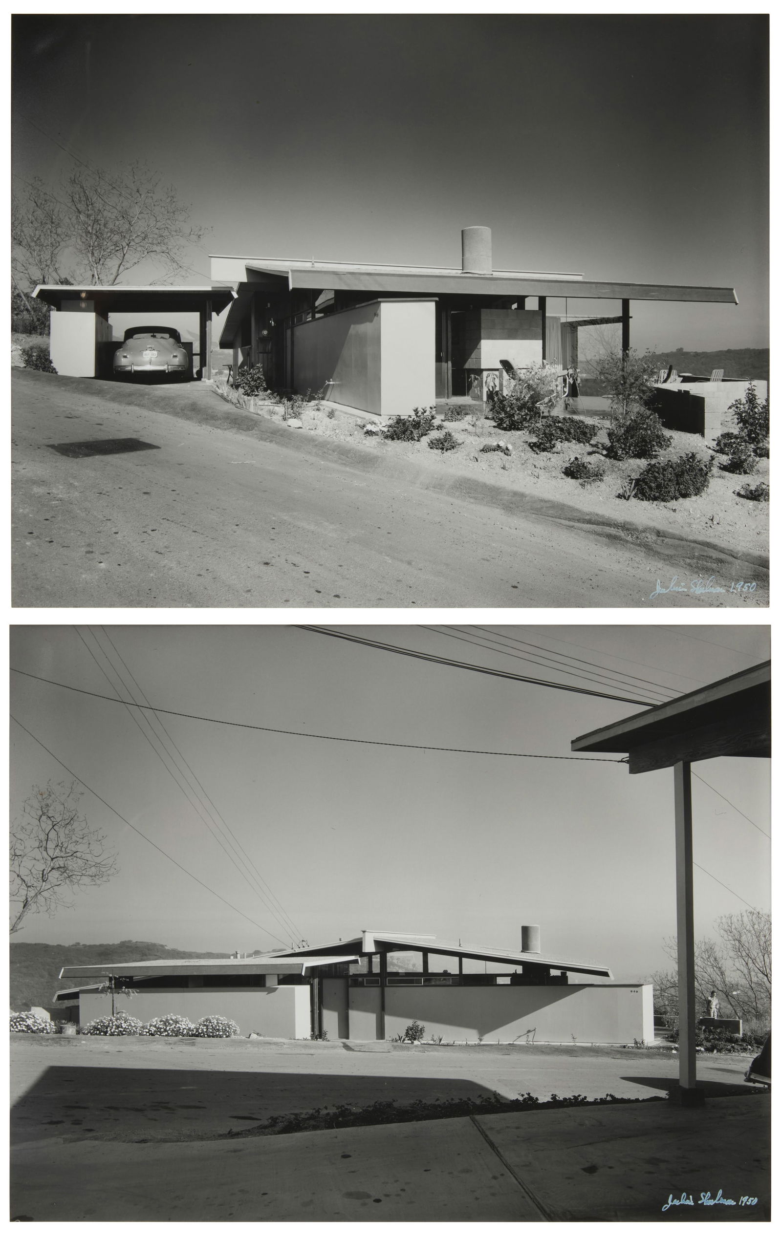 Julius Shulman (1910-2009), Two works: A. [Archibald] Quincy Jones' house at 946 Stonehill Lane, Los: Julius Shulman(1910-2009)Two works: A. [Archibald] Quincy Jones' house at 946 Stonehill Lane, Los Angeles, CA, 90049, 1950Each: Gelatin silver print on paperEach signed and dated lower right: Julius S