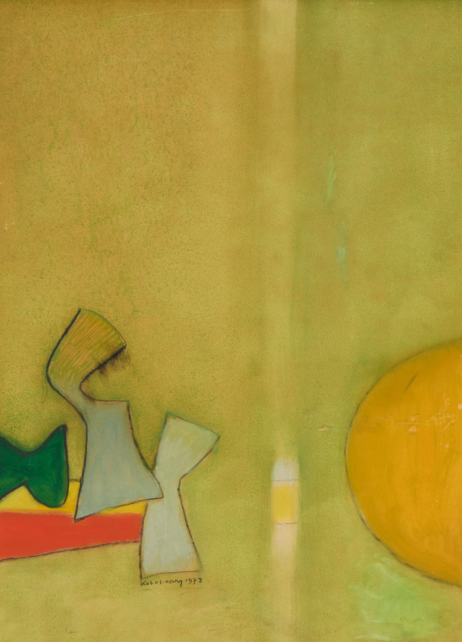 Sigismund Kolos-Vary (1899-1983), Untiled (Green), 1973: Sigismund Kolos-Vary(1899-1983)Untiled (Green), 1973Watercolor, gouache, and graphite on paperboardSigned and dated near the lower edge, left of center: Kolos-Vary 1973Sight: 21.75" H x 15.75&quo