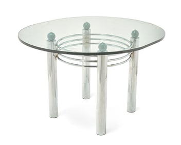 A Contemporary tubular chrome and glass dining table