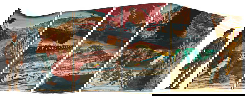 Peter Walker (b. 1946), Railroad montage (pentaptych), 1986: Peter Walker(b. 1946)Railroad montage (pentaptych), 1986Oil on canvas over molded plywood, stretchers, and cut-out panelSigned and dated in the lower right corner of the fourth panel: Peter Walker 86O