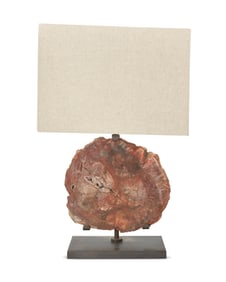 A Modern petrified wood-mounted table lamp
