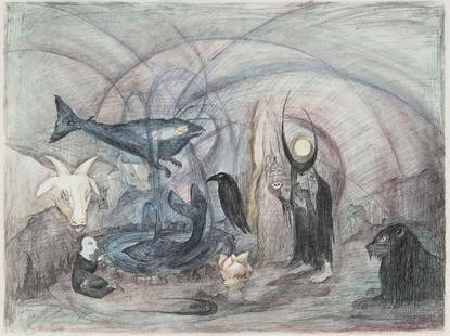 Leonora Carrington (1917-2011, British-Mexican), "Crow Soup," 1997: Leonora Carrington(1917-2011, British-Mexican)&quot;Crow Soup,&quot; 1997Lithograph in colors on wove paperEdition: 61/95Signed, dated, and numbered in pencil in the lower left corner of the image: Le