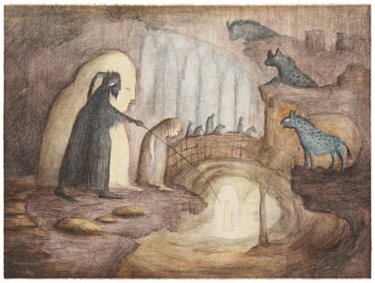 Leonora Carrington (1917-2011, British-Mexican), "Drue," 1992: Leonora Carrington(1917-2011, British-Mexican)&quot;Drue,&quot; 1992Lithograph in colors on Arches paperEdition: 2/75Signed and numbered in white pencil lower left: Leonora Carrington; De Soto Worksho