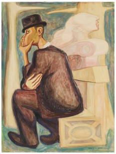 Mario Orozco Rivera (1930-1998, Mexican), Pensador, 1957: Mario Orozco Rivera(1930-1998, Mexican)Pensador, 1957Watercolor on paperboardSigned and dated lower right: Orozco Rivera 1957; dated again and titled in ink, in another hand, on a gallery label affixe